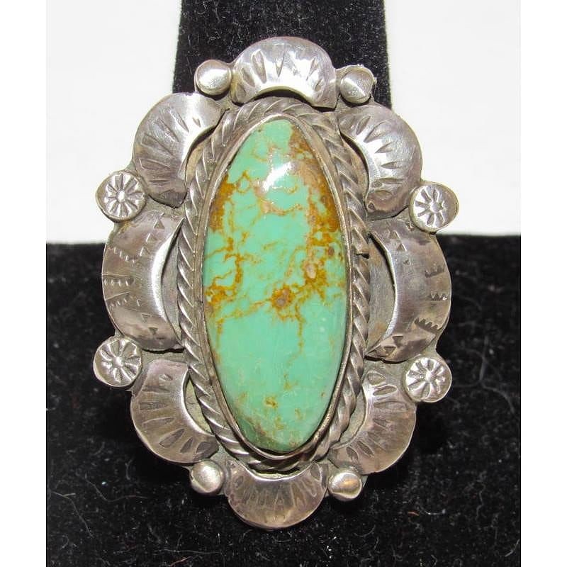 Navajo Royston Turquoise Statement Ring Sz 10 Sterling Silver (1 of 5)