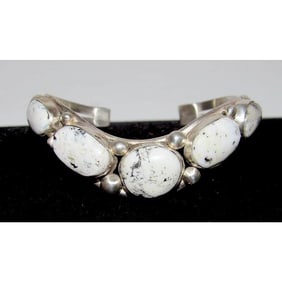 Navajo Davida Lister White Buffalo Cuff Bracelet 925 Sterling Silver Signed