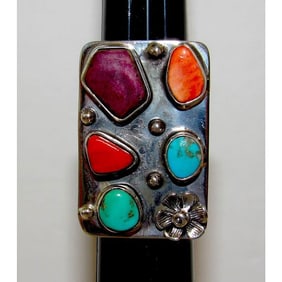 Navajo Orange Red Purple Spiny Cluster Ring Turquoise Sz 8 Sterling Silver