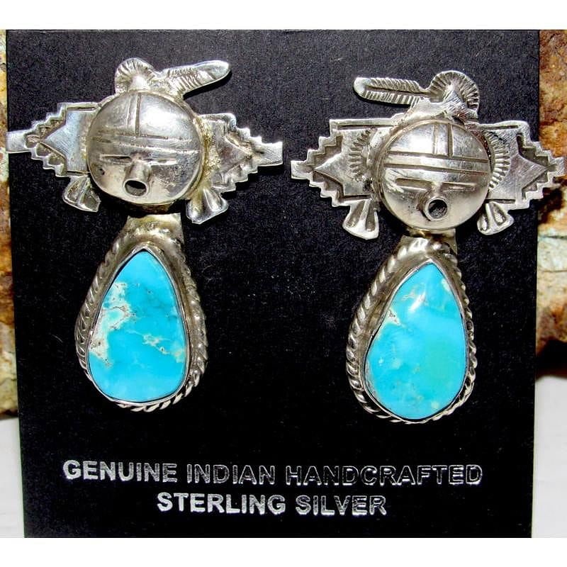 Navajo Kachina Dangle Earrings Royston Turquoise Sterling Silver Bennie Ration (1 of 3)