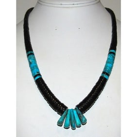 Santo Domingo Kingman Black Onyx Heishi Necklace Lupe Lovato