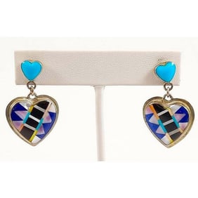 Vintage Navajo Sterling Silver Heart Dangle Earrings Sandra Kenton