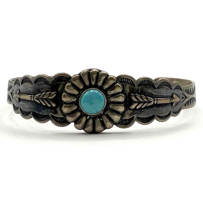 Vintage Fred Harvey Era Bracelet Navajo Sterling Turquoise Cuff (1 of 4)
