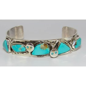 Zuni Snake Bracelet Royston Turquoise & Sterling Silver 7" Wrist