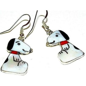 Zuni SNOOPY Earrings Peanuts Sterling Silver Inlaid Stone Character Zunitoon