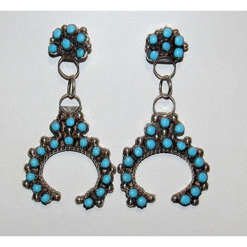 VTG Zuni Snake Eye Turquoise Naja Dangle Earrings Sterling Silver (1 of 3)