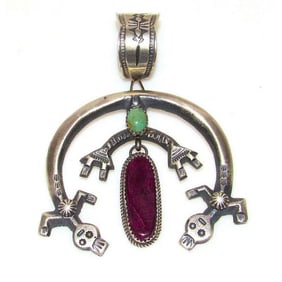 Navajo V. Cayatineto Navajo Turquoise Purple Spiny Sterling Silver Naja Pendant