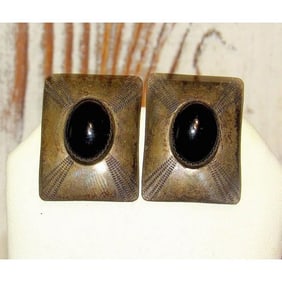 VTG Navajo Onyx Clip On Earrings Sterling Silver Old Pawn Native American