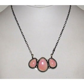 Navajo Pink Conch Cluster Bar Necklace Sterling Silver D Skeets