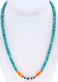 Navajo Turquoise Heishi Necklace Spiny Oyster Navajo Pearls