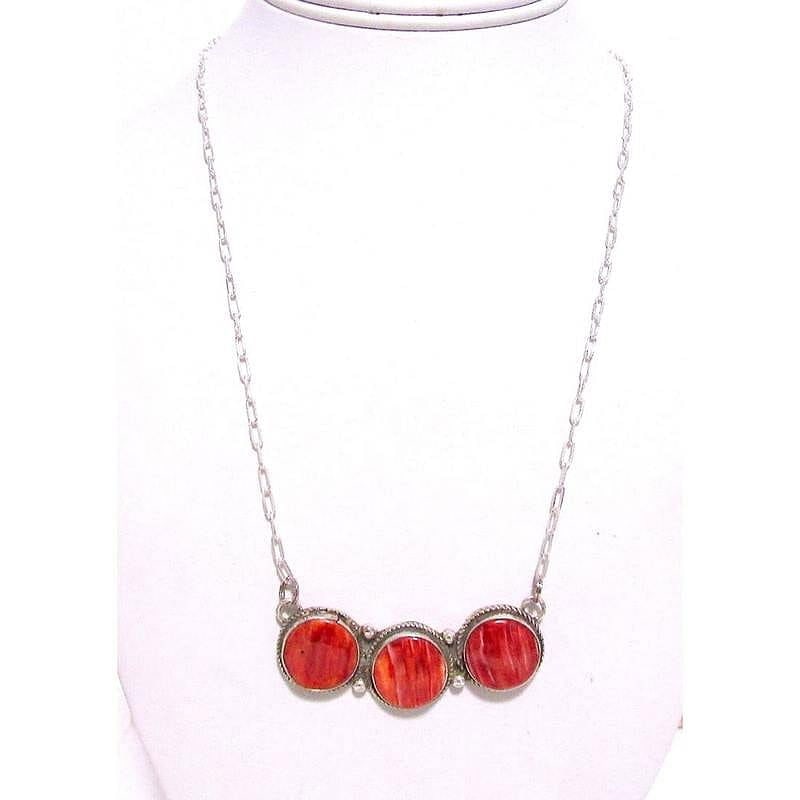 Navajo Red Spiny Bar Necklace Sterling Silver Native American Marcella James: For your consideration is this stylish Navajo sterling silver and red spiny oyster bar necklace by the Navajo artist Marcella James. Stunning natural stones and intricately hand etched, detailed desig