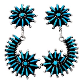 Zuni Turquoise Cluster Earrings Sterling Silver
