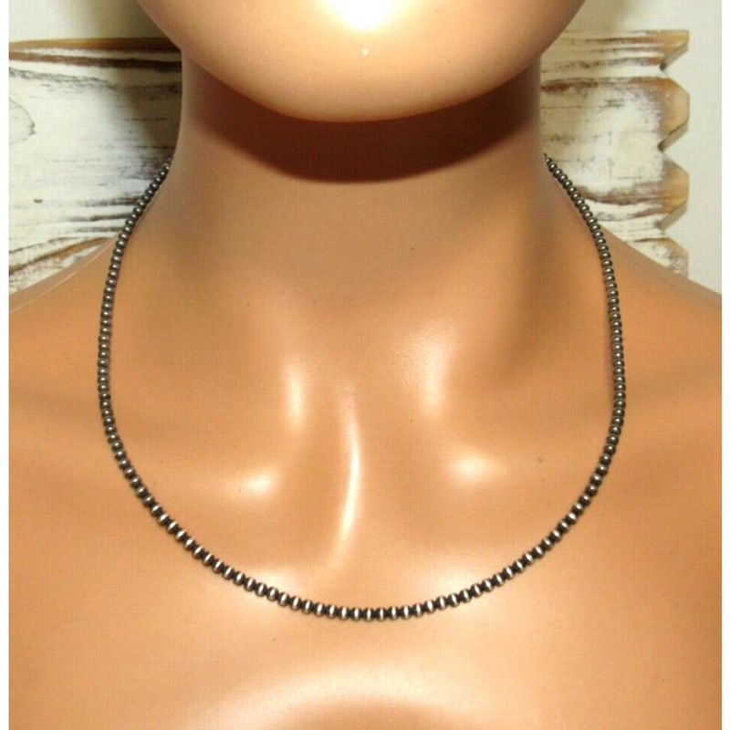 Navajo Pearls Necklace Sterling Silver Choker Necklace 20"L: Stunning 3mm Navajo pearls necklace. Measures about 20" long. Gorgeous, elegant & timeless piece that is sure to complement any outfit. Wonderful gift for anyone or yourself! :)