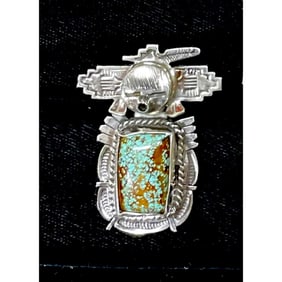 Navajo Butterfly Kachina Pendant Number 8 Turquoise Sterling Silver Bennie Ration