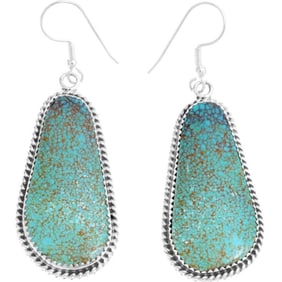 Navajo Number 8 Turquoise Dangle Earrings Sterling L Begay