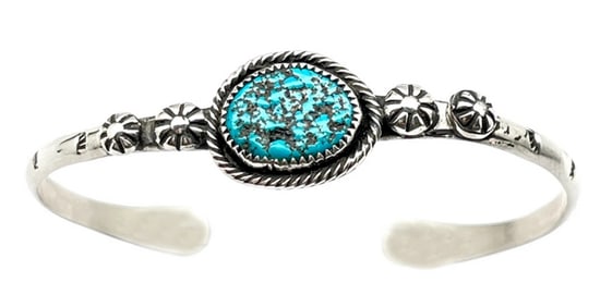 Navajo Kingman Turquoise Stacker Cuff Bracelet Sterling Silve G Wilson