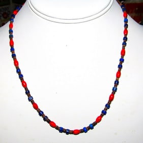Santo Domingo Rolled Shell Coral Lapis Heishi Choker Necklace