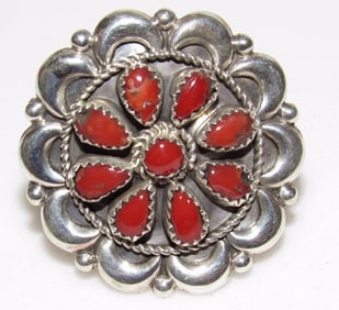Rare Navajo Eunice Wilson Coral Custer Ring Sz 7.5 Sterling Silver Native