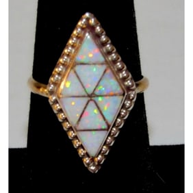 Zuni Opal Inlay Ring Size 8 Sterling Silver Vintage Native American