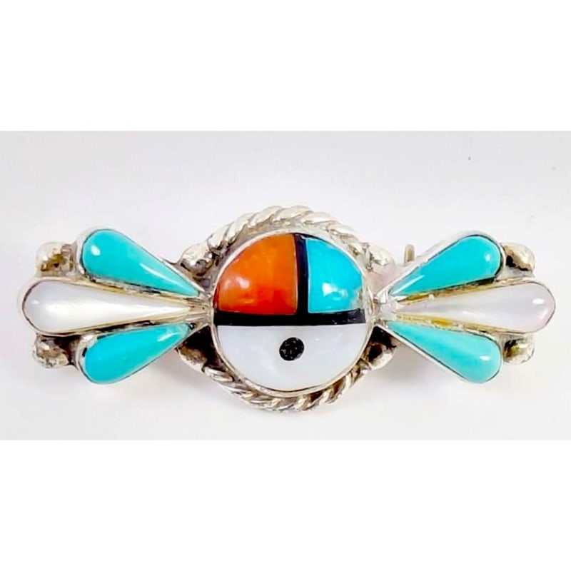 Vintage Zuni Inlay Sun Face Pin Brooch Pin Necklace Sterling Silver (1 of 4)
