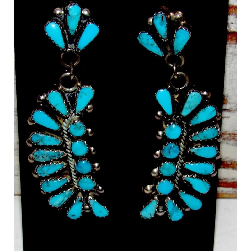 Navajo Turquoise Cluster Dangle Earrings Sterling Jeanne and Felix Tsinijinnie (1 of 4)