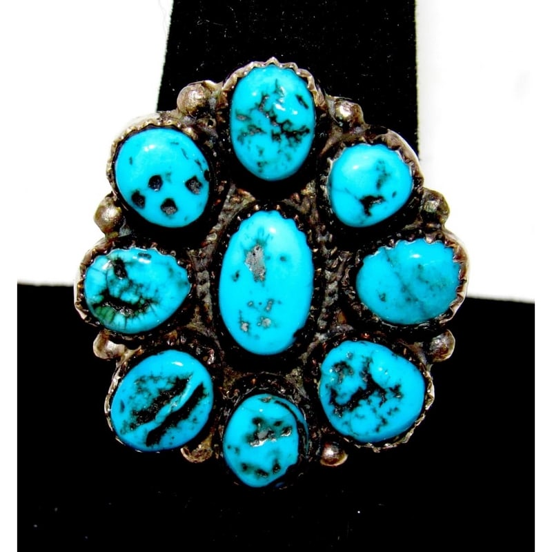 Navajo Kingman Turquoise Cluster Ring Sz 8.5 Sterling Silver Native Signed (1 of 5)