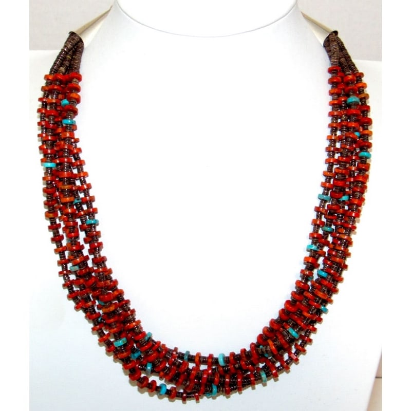 Santo Domingo Rolled Pen Shell, Coral & Turquoise Heishi Necklace O. Crespin (1 of 6)