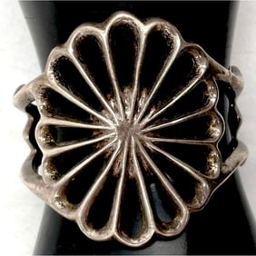 Early Navajo Sterling Silver Sand Cast Cuff Bracelet Vintage