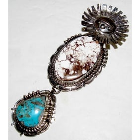 Massive Navajo Kachina Pendant Wild Horse Turquoise Sterling Bennie Ration