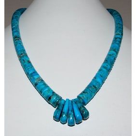 Santo Domingo Kingman Turquoise Heishi Necklace Lupe Lovato