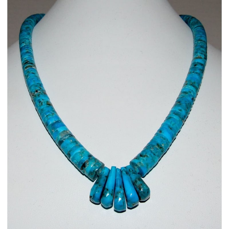 Santo Domingo Kingman Turquoise Heishi Necklace Lupe Lovato (1 of 4)