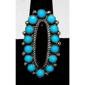 Navajo Onyx Turquoise Cluster Ring Sz 10 Sterling Silver P. Yazzie