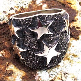 Navajo Stars Ring Size 8 Sand Cast Tufa Cast Sterling Silver K Yazzie