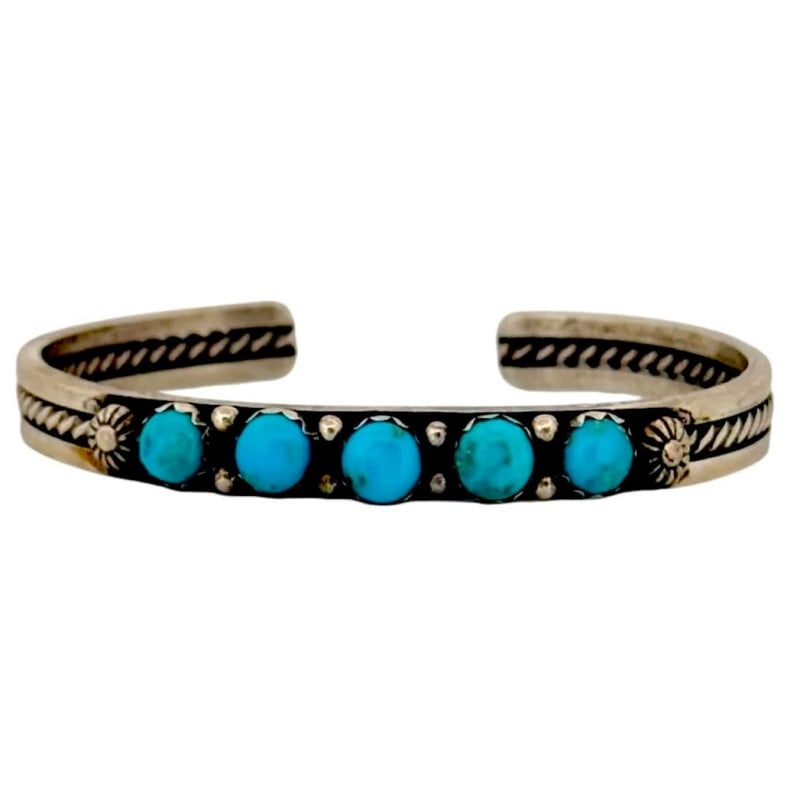 Navajo Kingman Turquoise Stacker Cuff Bracelet Sterling Silver Ray King (1 of 4)