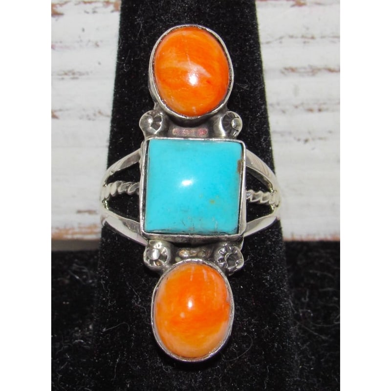 Navajo Orange Spiny Turquoise Statement Ring Sz 9 Yazzie (1 of 3)