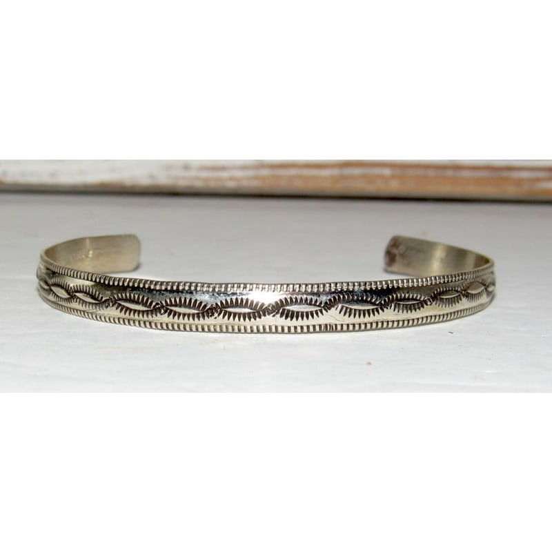 Navajo Sterling Silver Ingot Hand Stamped Stacker Cuff Bracelet Rob Cadman (1 of 3)