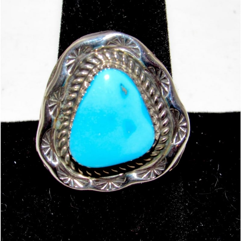Navajo Blue Royston Turquoise Ring Size 9 Sterling Silver Signed (1 of 4)