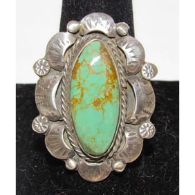 Navajo Blue Royston Turquoise Statement Ring Sz 10 Sterling Silver