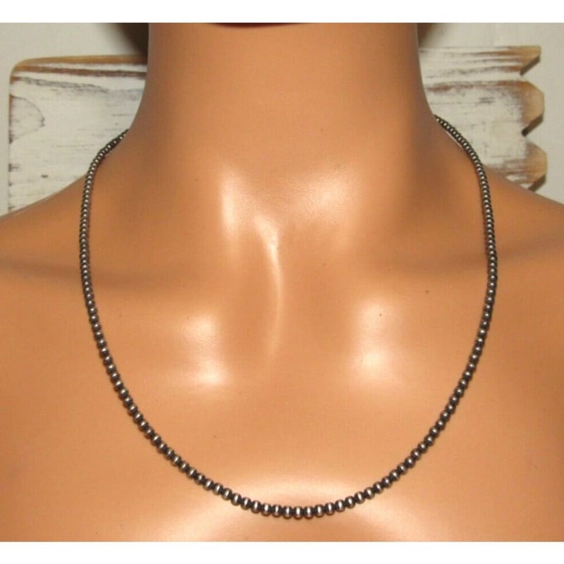 Navajo Pearls Necklace Sterling Silver Necklace 22"L: Stunning 3mm Navajo pearls necklace. Measures about 22" long. Gorgeous, elegant & timeless piece that is sure to complement any outfit. Wonderful gift for anyone or yourself! :) Shipping, Insurance, a
