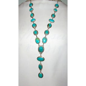 Navajo Royston Turquoise Lariat Necklace Sterling Silver K. Pino