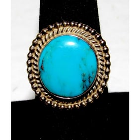 Navajo Kingman Turquoise Ring Sz. 7 P. Skeets Sterling Silver Native American