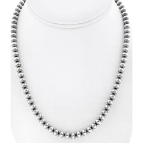 6mm Navajo Pearls Necklace Sterling Silver Stamped Beads Choker Necklace 18"L