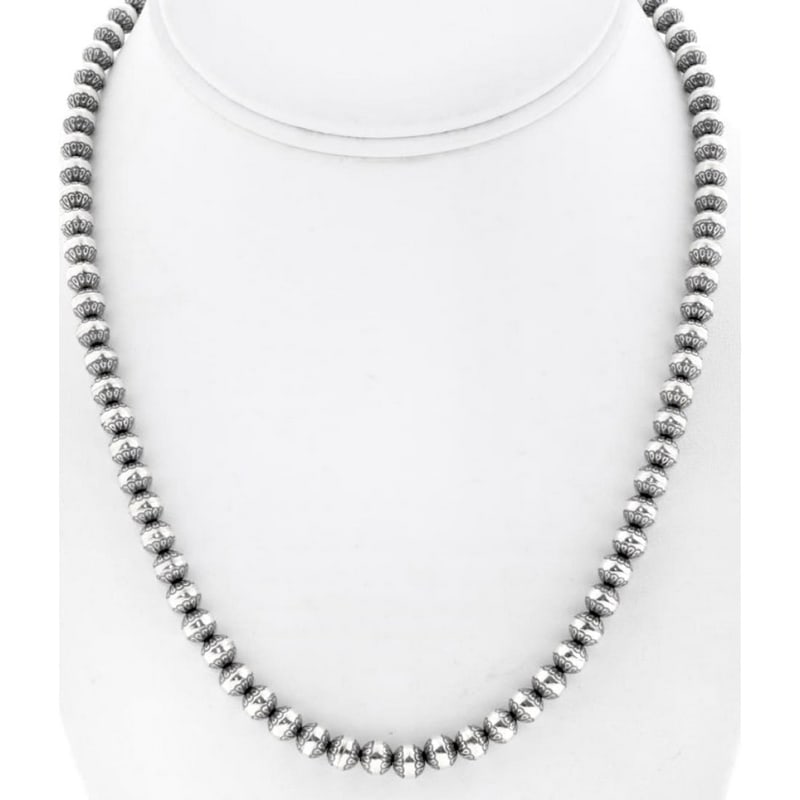 6mm Navajo Pearls Necklace Sterling Silver Stamped Beads Choker Necklace 18"L (1 of 3)