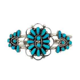 Vintage Zuni Snake Eye Turquoise Cuff Bracelet Sterling Silver Old Pawn