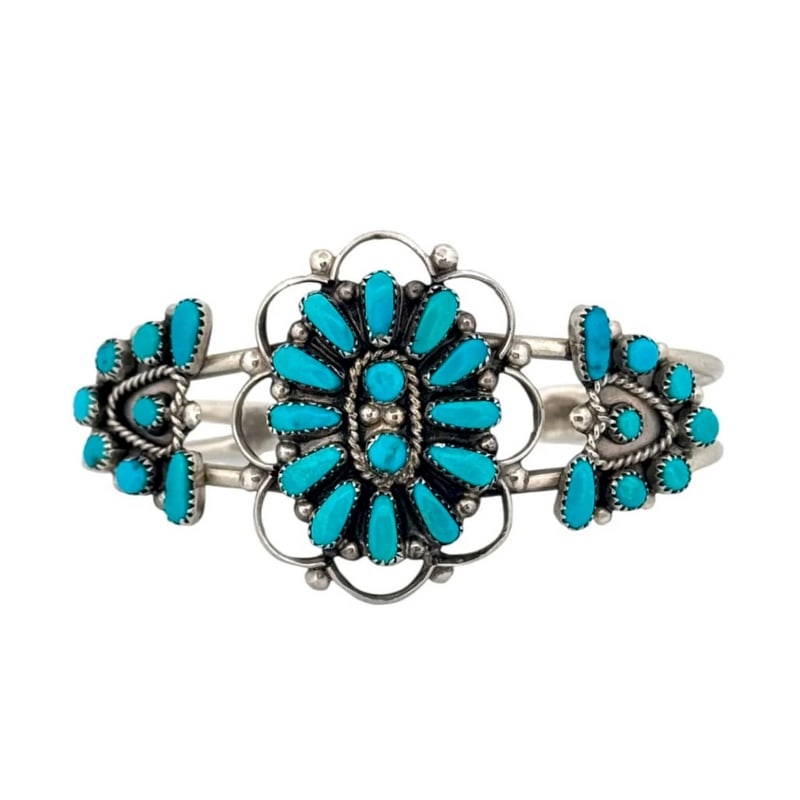 Vintage Zuni Snake Eye Turquoise Cuff Bracelet Sterling Silver Old Pawn (1 of 4)