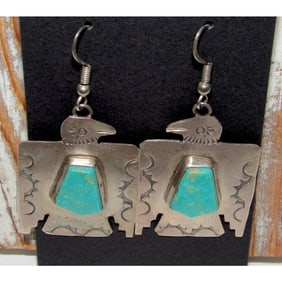 Vintage Navajo Thunderbird Earrings Sterling Silver Royston Turquoise