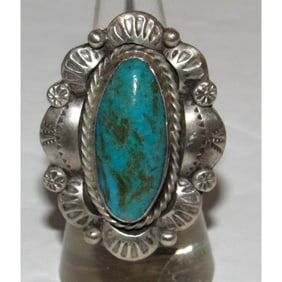 Navajo Blue Royston Turquoise Statement Ring Sz 7 Sterling Silver