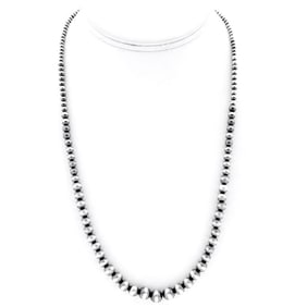 Native American Navajo Pearls Necklace Sterling Silver 20"L