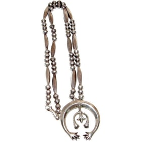 Vintage Navajo Squash Blossom Naja Necklace Sterling Silver Navajo Pearls