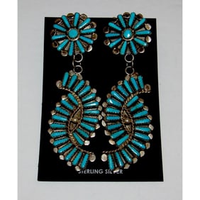 Zuni Petit Point Turquoise Dangle Earrings Sterling V. Byjoe Vintage